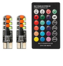 Лампочки автомобільні без цок RGB з пультом 12V 16 кольорів комплект (Т10-086)