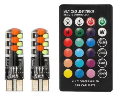 Лампочки автомобільні без цок RGB з пультом 12V 16 кольорів комплект (Т10-086)