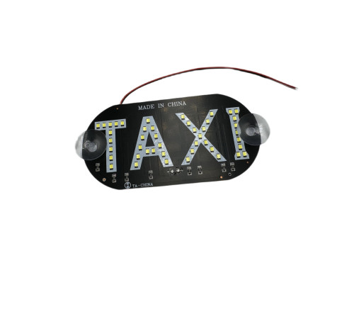 Табличка TAXI на лобове скло світлодіодна на присосках LED шашка для таксі 12в біла (17369)