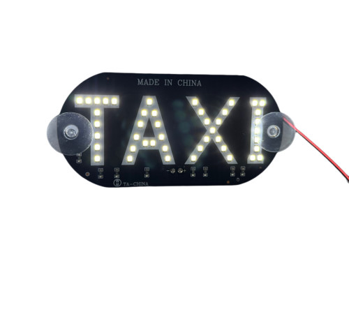 Табличка TAXI на лобове скло світлодіодна на присосках LED шашка для таксі 12в біла (17369)